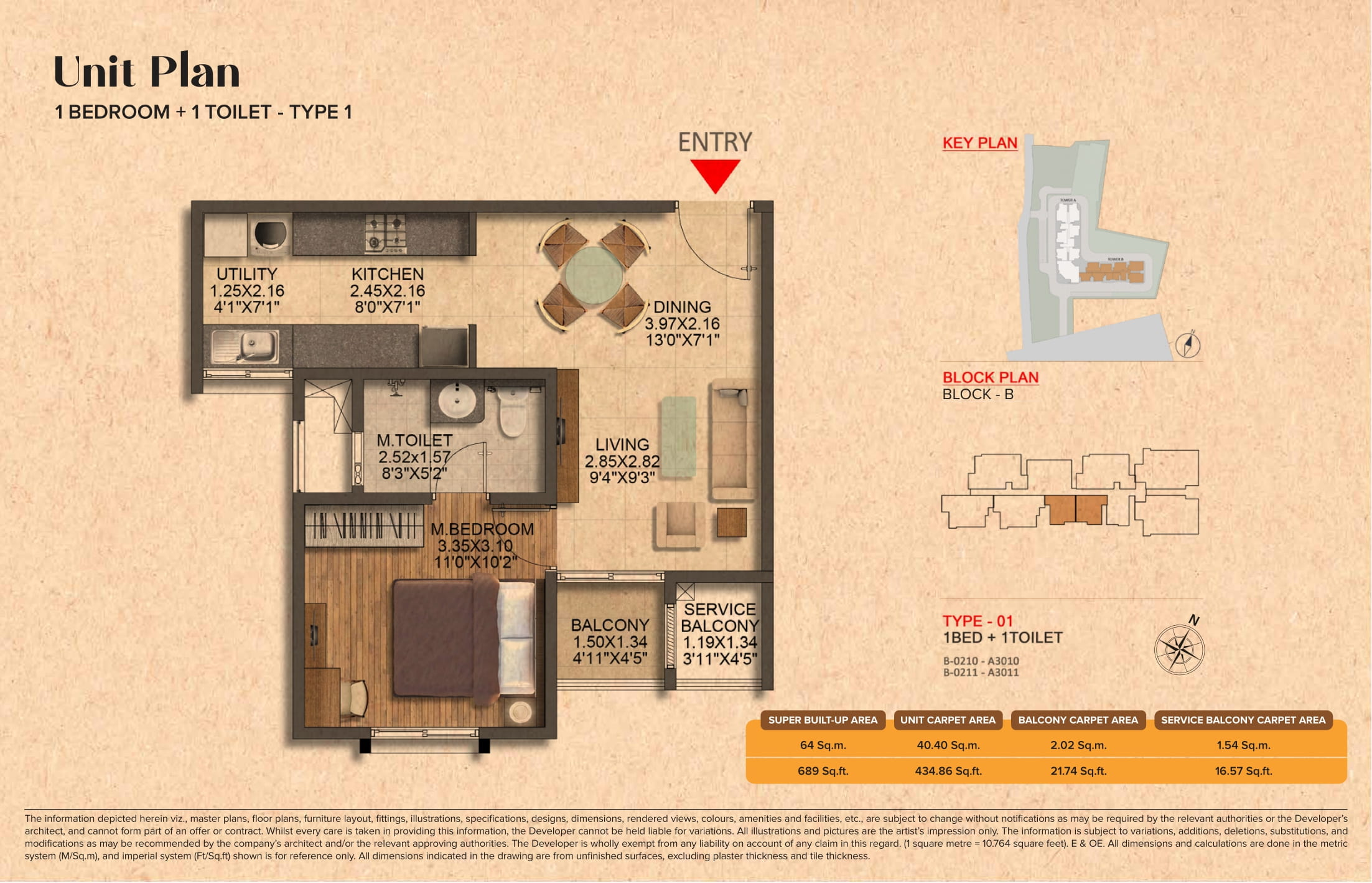 Brigade Citrine 1 BHK Floor Plan