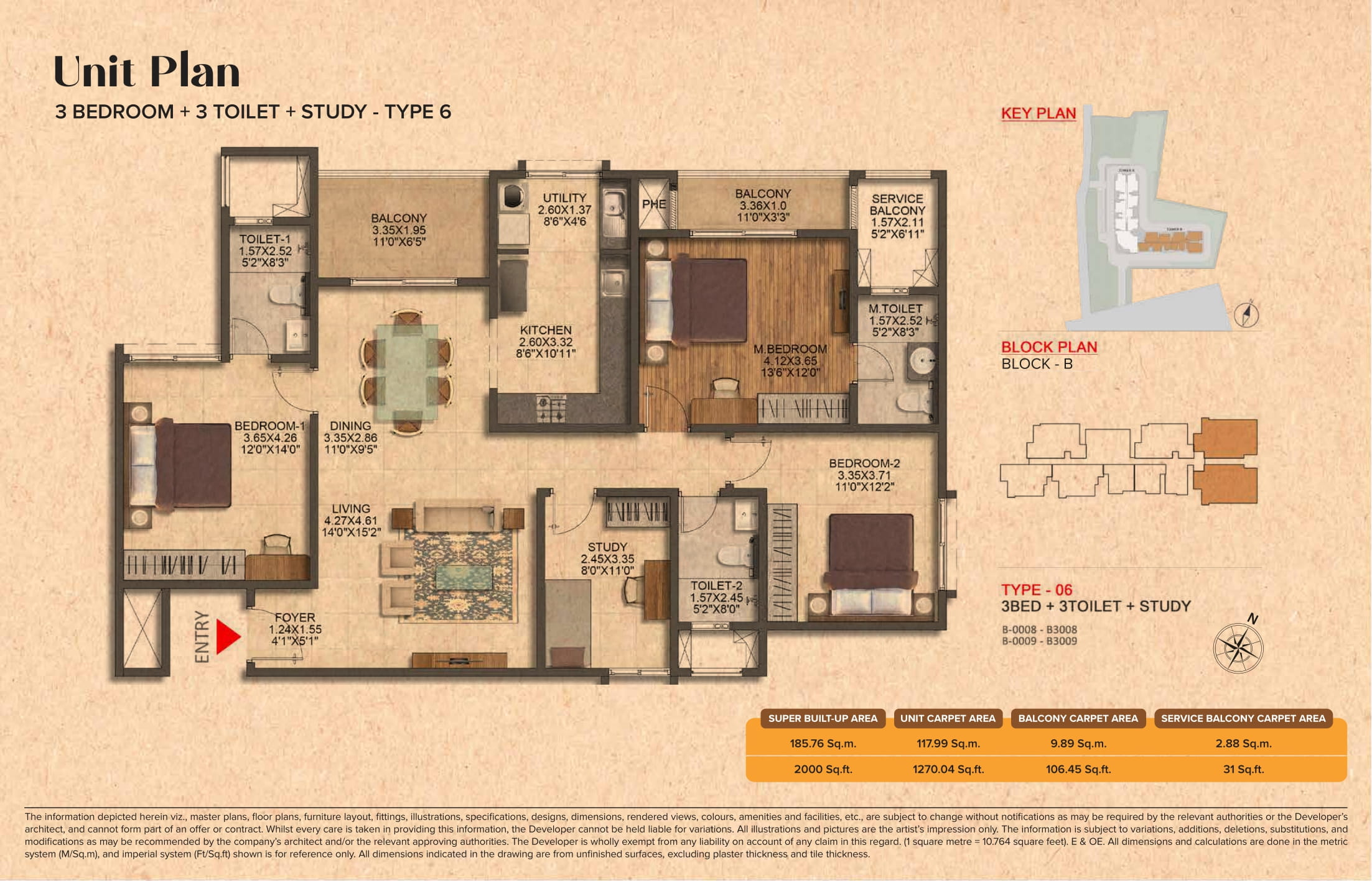 Brigade Citrine 3 BHK Floor Plan