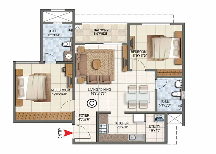 Brigade Atmosphere 2 BHK Floor Plan