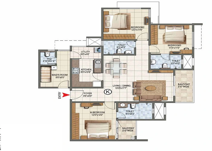 Brigade Golden Triangle 4 BHK Floor Plan
